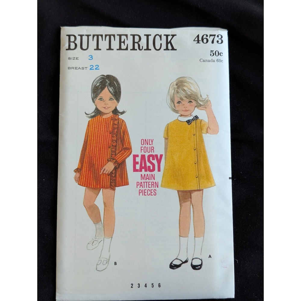 VTG 1968 Butterick 4673 Kids Girls Dress Size 3 Uncut Mod Sewing Pattern